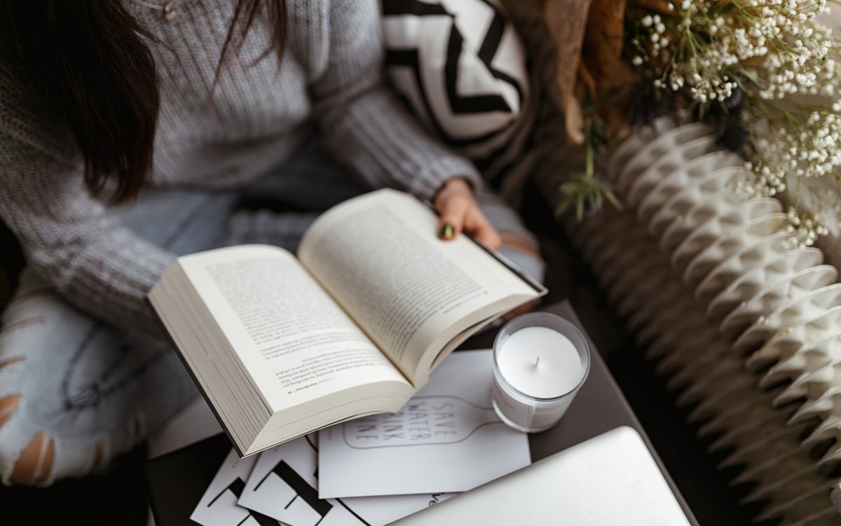 woman reading book